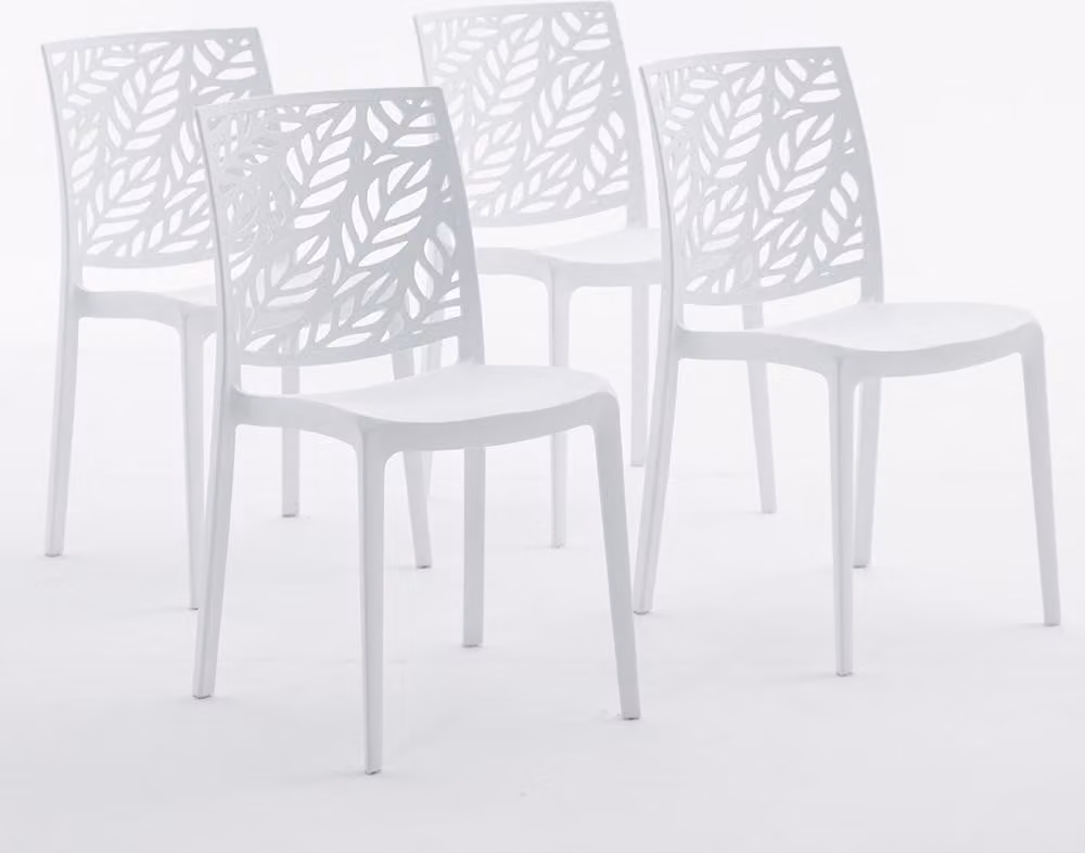 set di 4 sedie impilabili in polipropilene con fibre di vetro per esterni e giardini, bar e ristoranti, cucine dal design moderno - DAFNE - Bianco