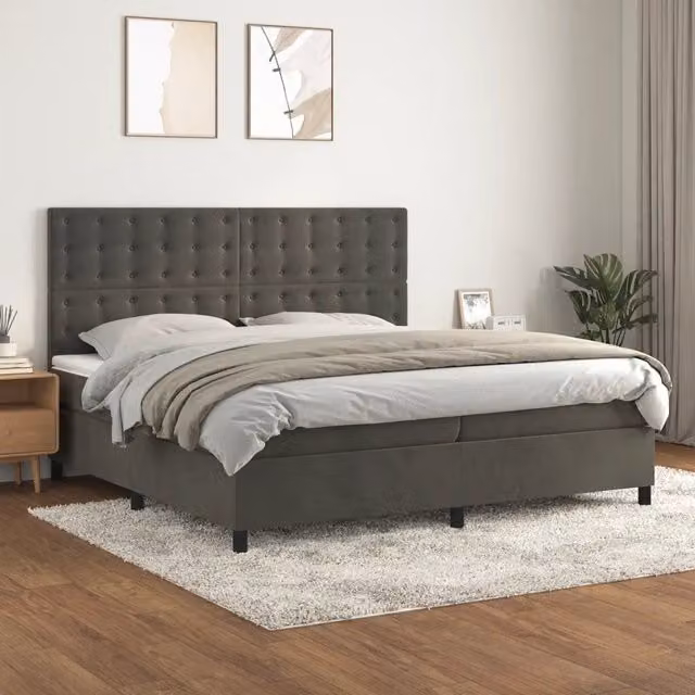 Giroletto a Molle con Materasso Grigio Scuro 200x200 cm Velluto 3143284