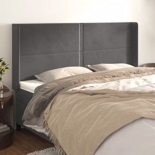 Testiera con Orecchie Design Mania in Velluto Grigio, L: 183 cm, P: 16 cm, H: 118/128 cm