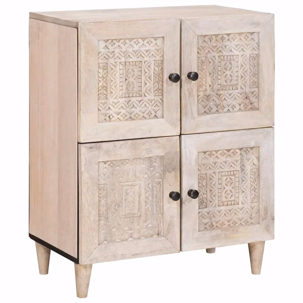 Credenza moderna vidaXL in legno di mango bianco opaco L: 60 cm, P: 33 cm, H: 75 cm