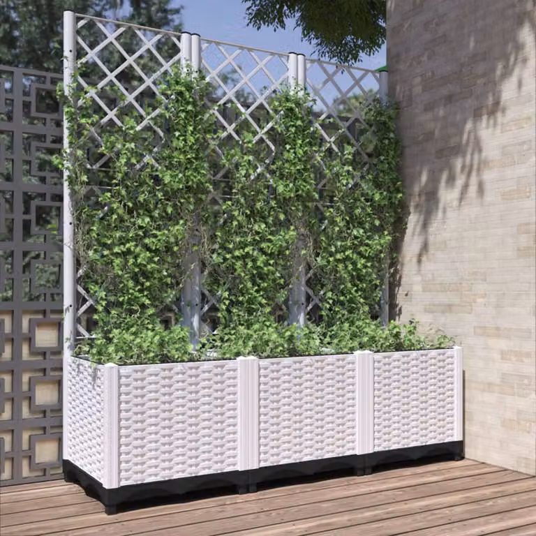 Fioriera da giardino con graticcio vidaXL in plastica bianca, L 120 x P 40 x H 136 cm