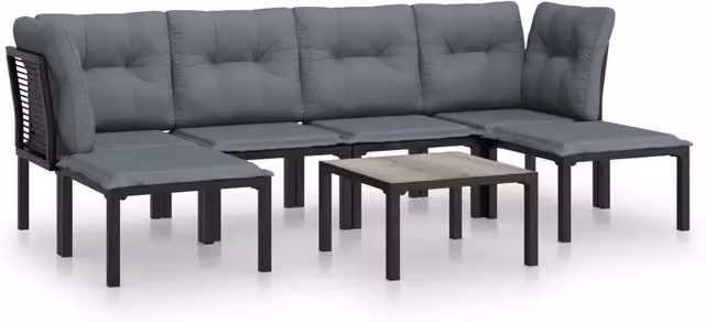 Set Salotto da Giardino 7 pz | Set di Mobili da Esterno Nero e Grigio in Polyrattan