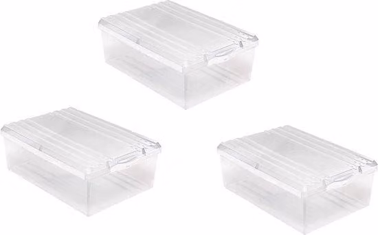 Scatole per scarpe Ibenzoa® con coperchio e sistema di ventilazione – Set da 3, trasparenti, capacità 8 litri, plastica senza BPA, impilabili, robuste, dimensioni 25 x 34,5 x 12,5 cm