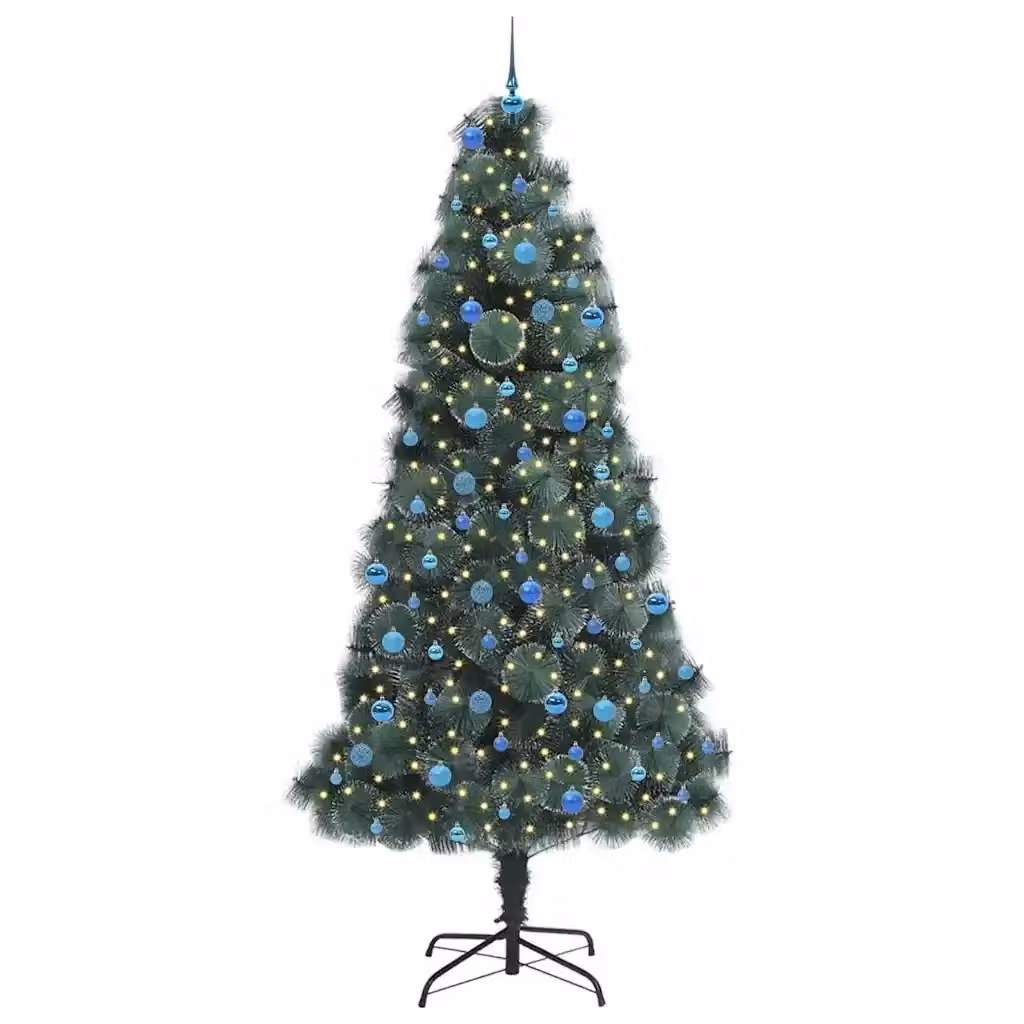 Albero di Natale artificiale pre-illuminato con LED luce bianca calda e set di palline verde vidaXL – 2