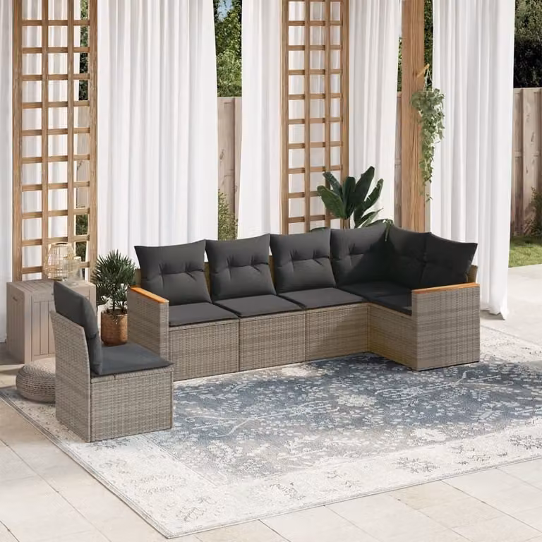 Maison Exclusive - Set Divano da Giardino 6 pz con Cuscini Grigio in Polyrattan