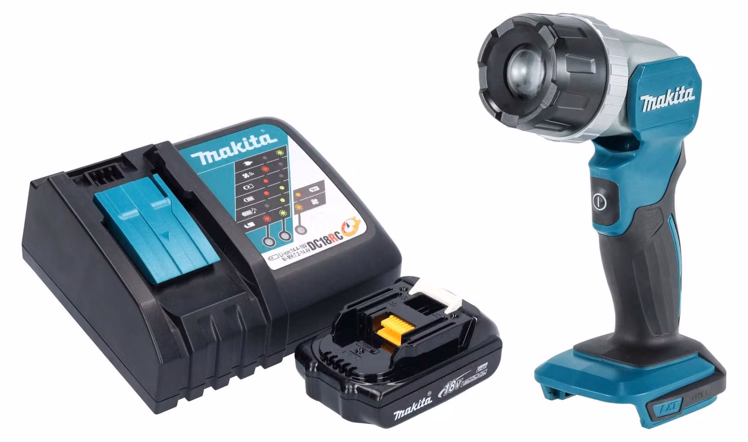 Makita DML 808 RY1 Lampada portatile a batteria 14,4 / 18 V 190 lm LED + 1x batteria ricaricabile 1,5 Ah + caricatore
