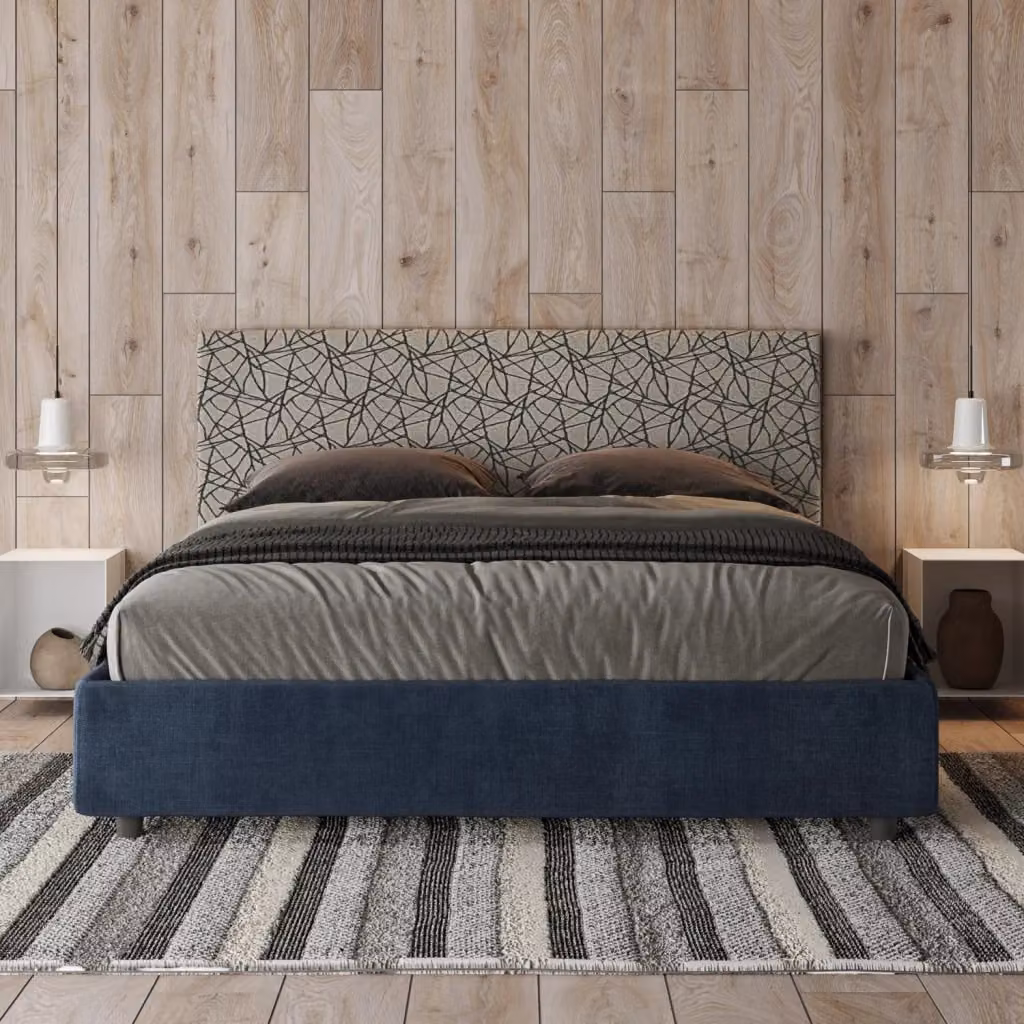Letto Matrimoniale Era Arla Giordanoshop con Contenitore e Alzata, Imbottito in Tessuto Blu, L: 160 cm, P: 190 cm, H: 106 cm – 2