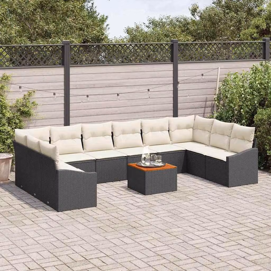 Maison Exclusive - Set da giardino composto da 11 pezzi. Divano e poltrone in rattan sintetico nero e crema