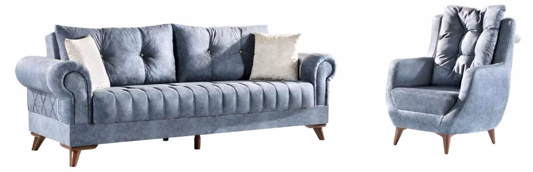 Sofagarnitur Set 3-Sitzer Sofa Sessel Grau 2tlg. 3+1 Couchgarnitur