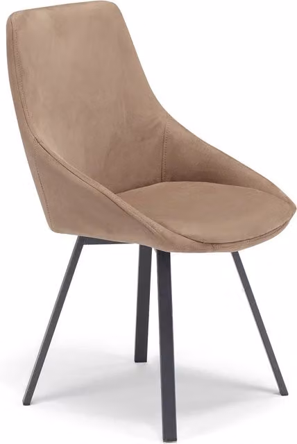 Sedia da pranzo moderna Redokasa in microfibra marrone con gambe in metallo opaco