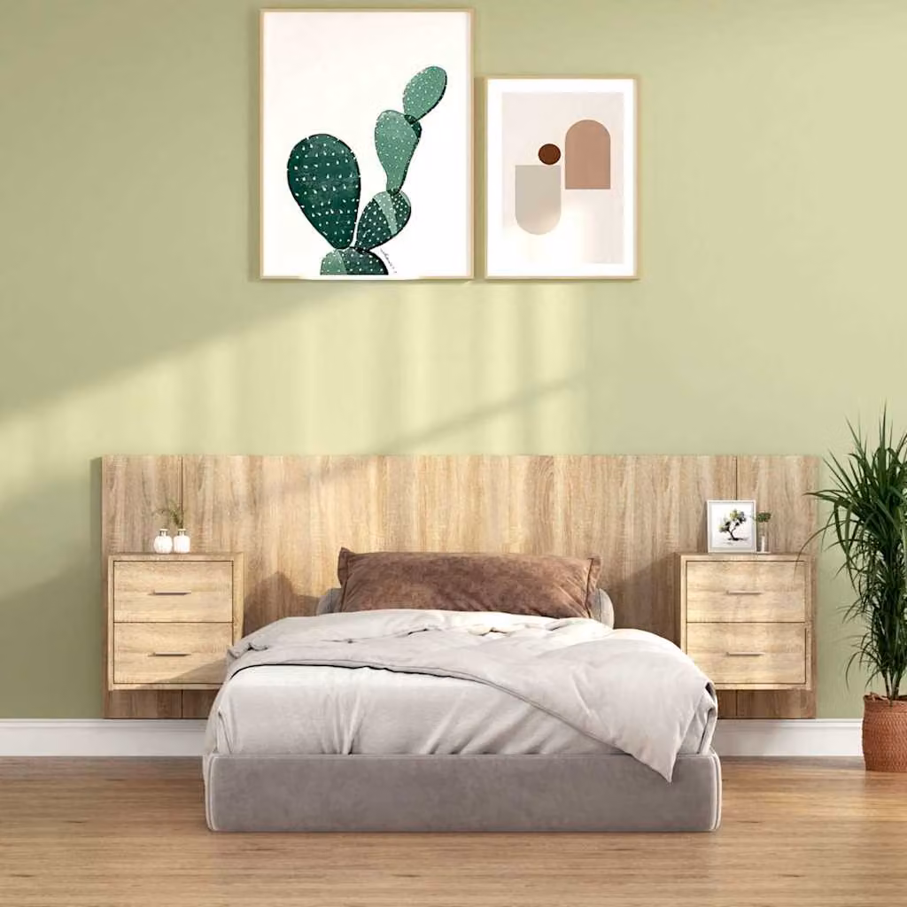 Testiera Letto con Comodini Integrati vidaXL in Legno Multistrato Rovere Sonoma, L 120 x H 80 x P 80 cm