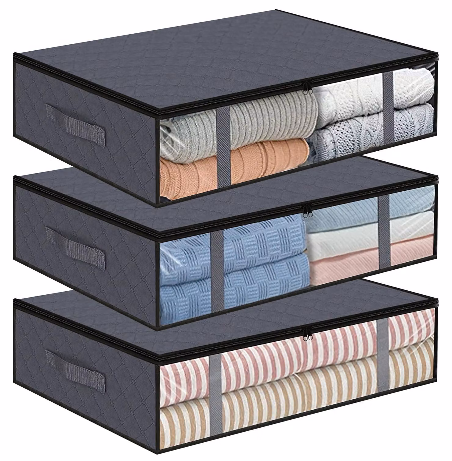 Contenitori trasparenti per riporre sotto il letto, set da 3 pezzi, capacità 40 litri, ideali per abbigliamento