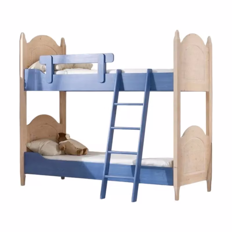 Letto a castello in legno di abete stile shabby chic Mobili 2G L: 93 cm, P: 205 cm, H: 186 cm, colori azzurro e miele – 2