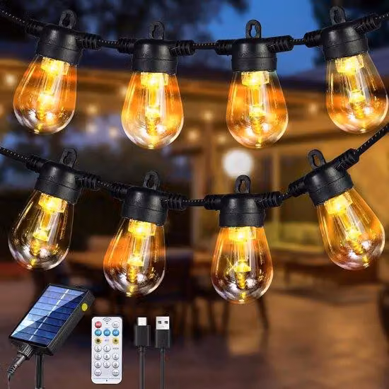 Catena luminosa da esterno dimmerabile con 20 LED, 10 m, alimentazione solare, telecomando