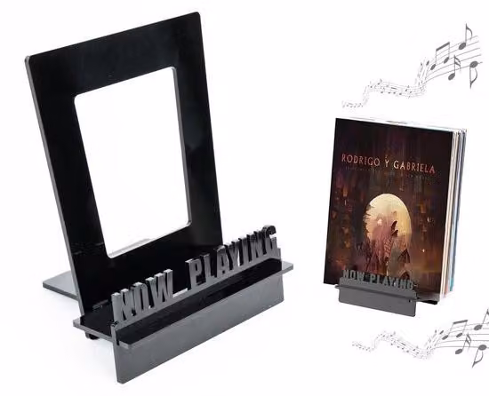Azomor Supporto da tavolo in acrilico per dischi in vinile, libri e cornici, colore nero