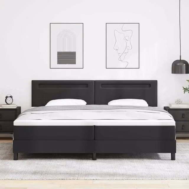 Letto a molle moderno vidaXL in pelle sintetica nera con illuminazione LED sottostante L/P/H: 200 x 200 x 28 cm
