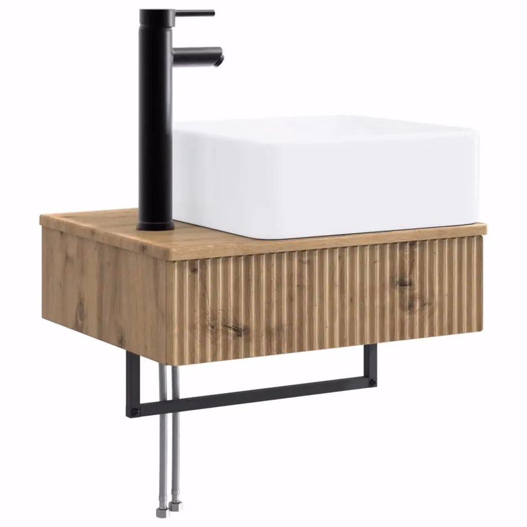 Lavabo da parete moderno vidaXL in legno rovere marrone L: 50 cm, P: 41 cm, H: 39 cm – 2