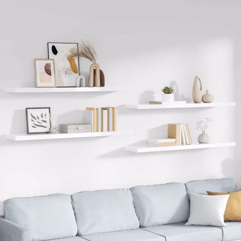 Set di 4 scaffali a parete vidaXL in MDF bianco lucido L 120 cm x P 23,5 cm x H 3,8 cm