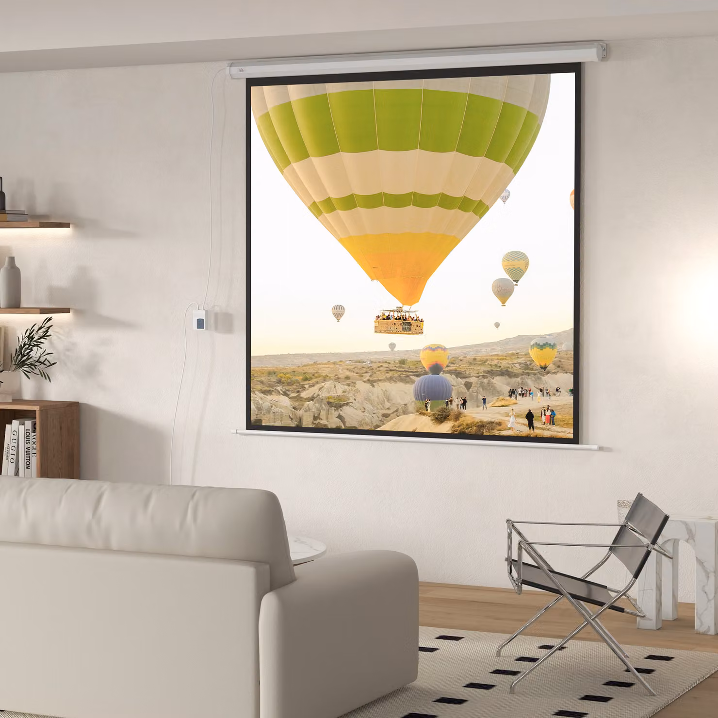 Schermo per proiettore HOMCOM con telecomando, formato 1:1, 96 pollici, Bianco, L 172 x H 172 cm – 2