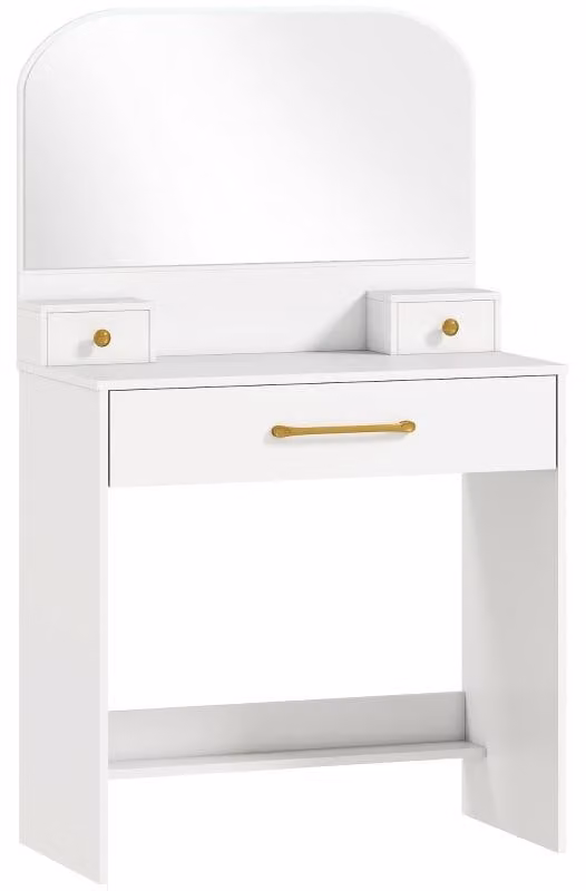 Comò da trucco Moonbite, 80 x 40 cm, con specchio curvo, 3 cassetti, piano del tavolo resistente fino a 40 kg, realizzato in pannello di truciolato melaminato, ideale come comò per la camera da letto, in legno, colore bianco