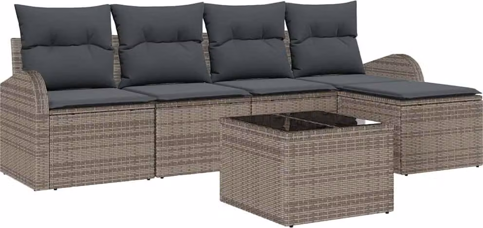 Set di divani con cuscino 6 pcs Grigio polyrattan