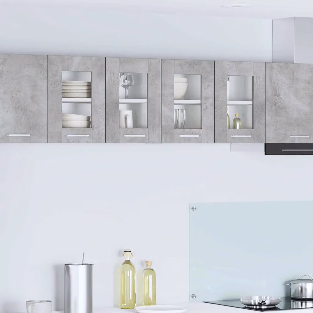 vidaXL Armadio pensile da cucina moderno con ante in vetro, Grigio, L: 60 cm, P: 31 cm, H: 40 cm