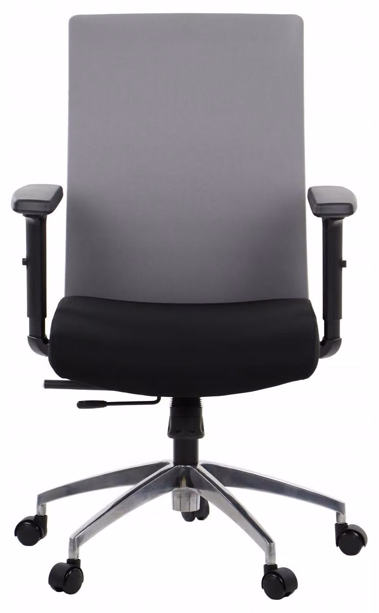 Sedia da ufficio ergonomica girevole RIVERTON F/L/AL, braccioli regolabili, base in alluminio, seduta scorrevole (avanti-indietro), nero/grigio