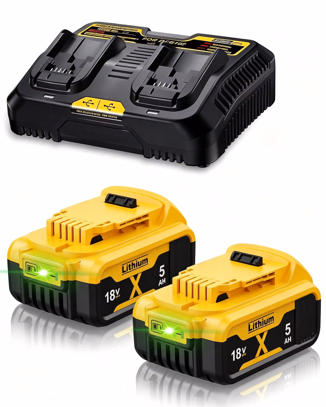 Confezione da 2 batterie di ricambio da 5000mAh, 18V, con caricabatterie da 6A e indicatore LED
