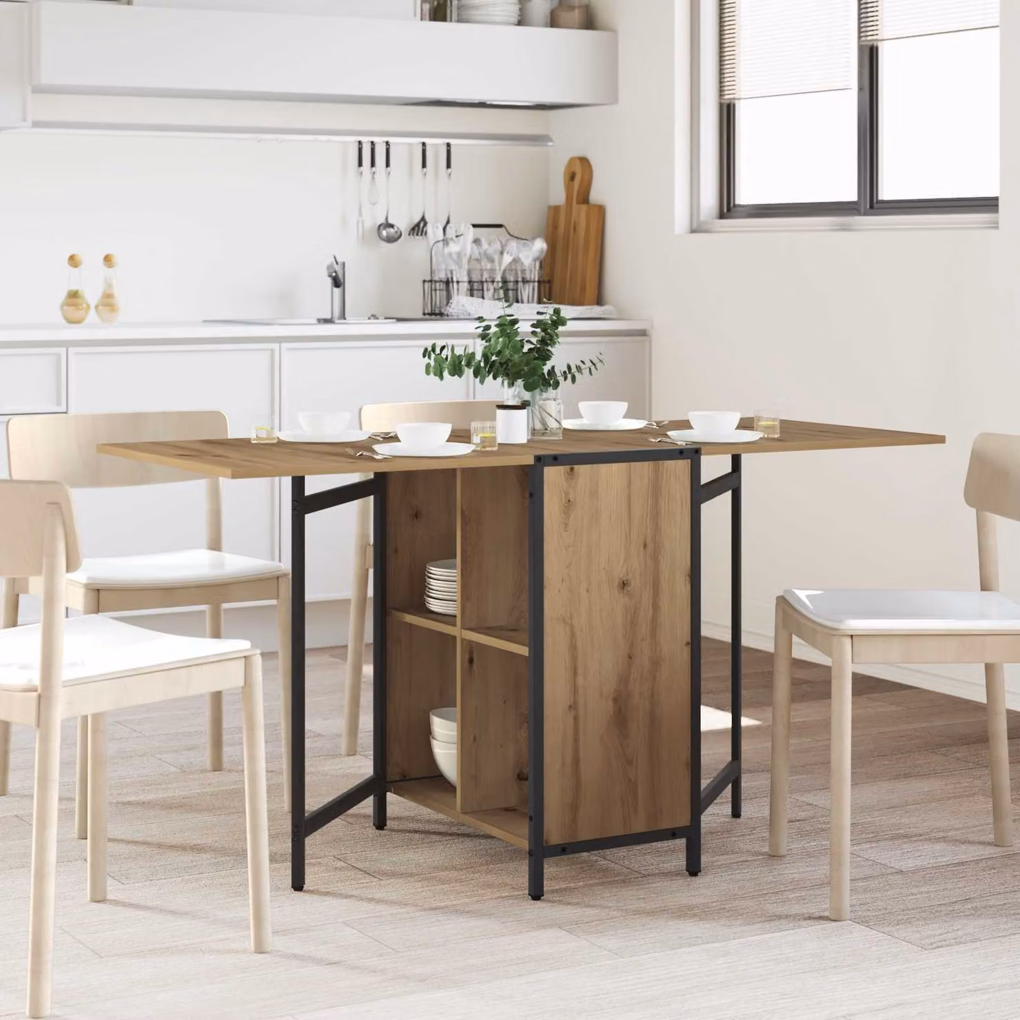 vidaXL Tavolo da Pranzo Rettangolare Estensibile in Legno e Metallo Marrone L: 144 cm, P: 60 cm, H: 75 cm