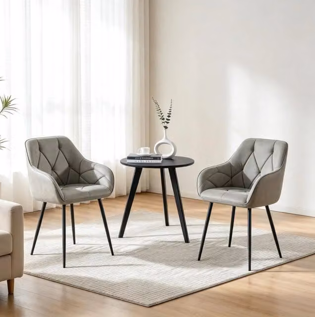 Set di 2 sedie da pranzo grigio scuro in ecopelle con braccioli