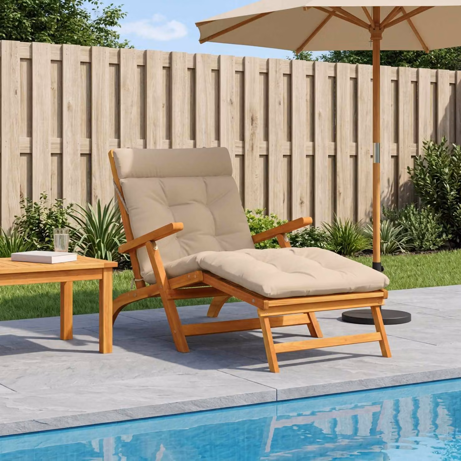 Cuscino per lettino vidaXL VIANEN in poliestere beige con rivestimento lavabile e resistente ai raggi UV