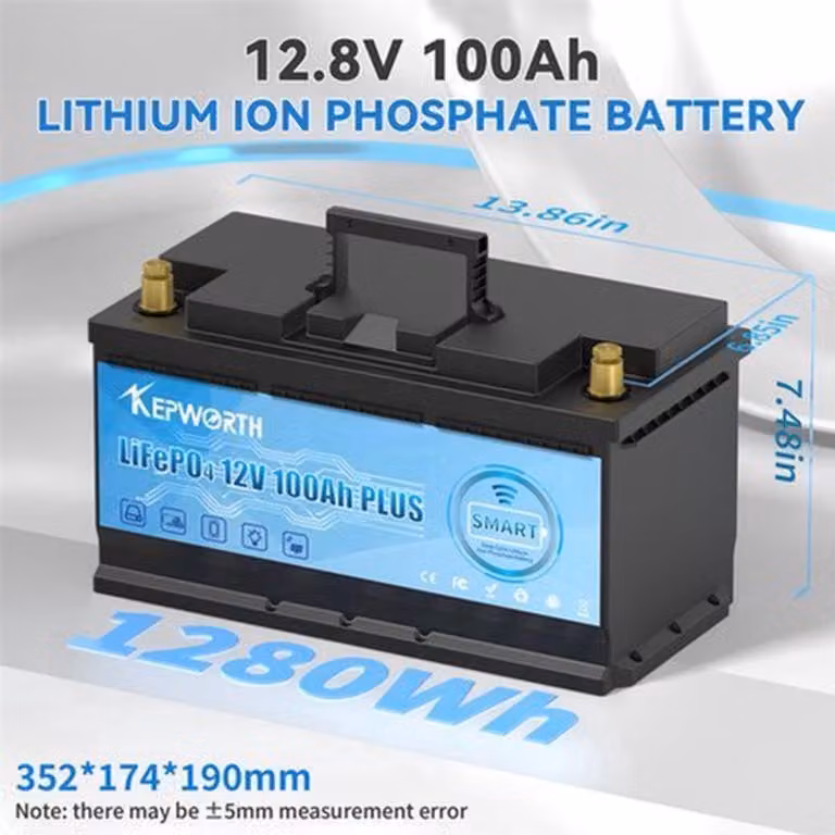 Batteria LiFePO4 - 12V 100Ah - Con modulo Bluetooth - Litio Ferro Fosfato - Adatta per camper e attività ricreative