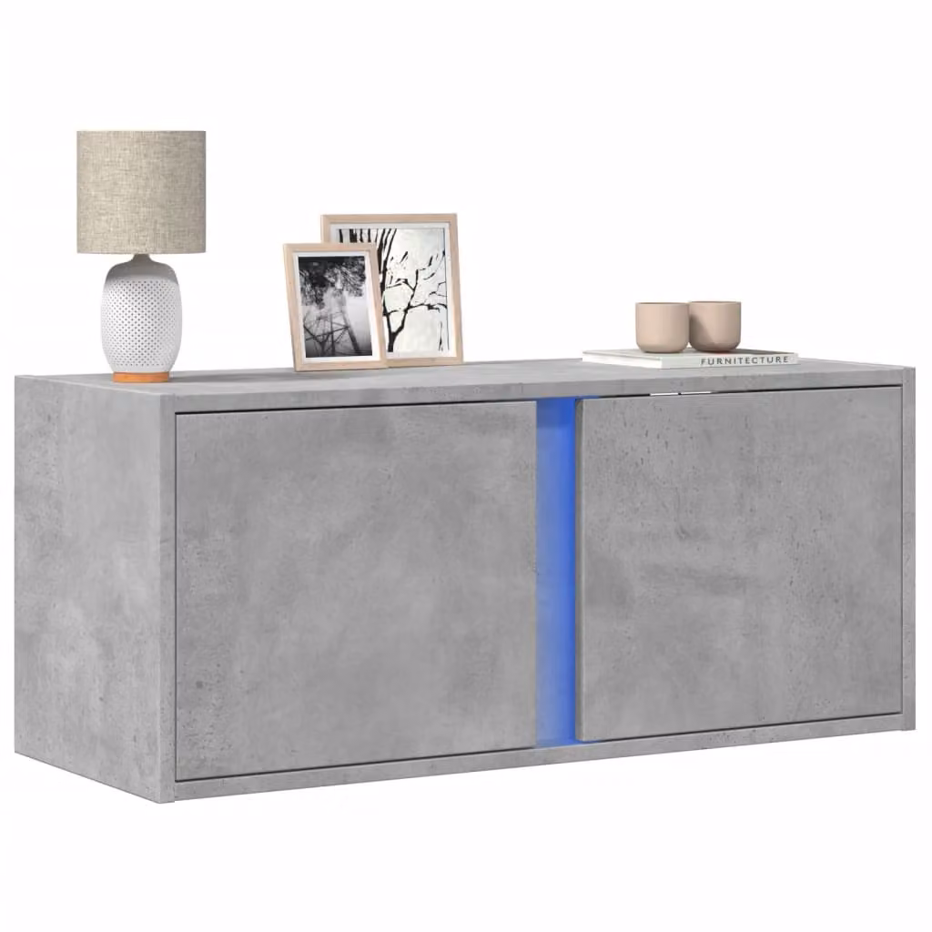 Mobile TV a parete vidaXL con luci LED Grigio Cemento L: 80 cm, P: 31 cm, H: 35 cm