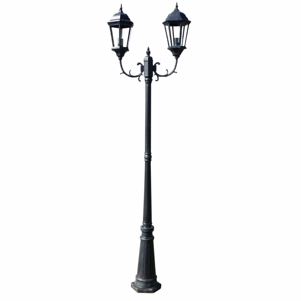 Lampione da Giardino 2 Bracci 230 cm Verde Scuro/Nero Alluminio