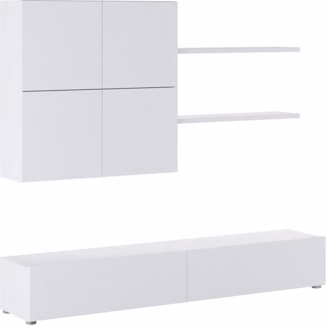 Parete Attrezzata Soggiorno Moderna Con Base TV Due Ante Pensile Quattro Ante E Due Mensole In Melaminico Facile Da Pulire Design Contemporaneo 200 X 194 X 40 Cm Bianco Effetto Legno