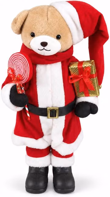 Orsetto Natalizio in peluche con abito rosso e bianco, tre misure per decorare gli interni
