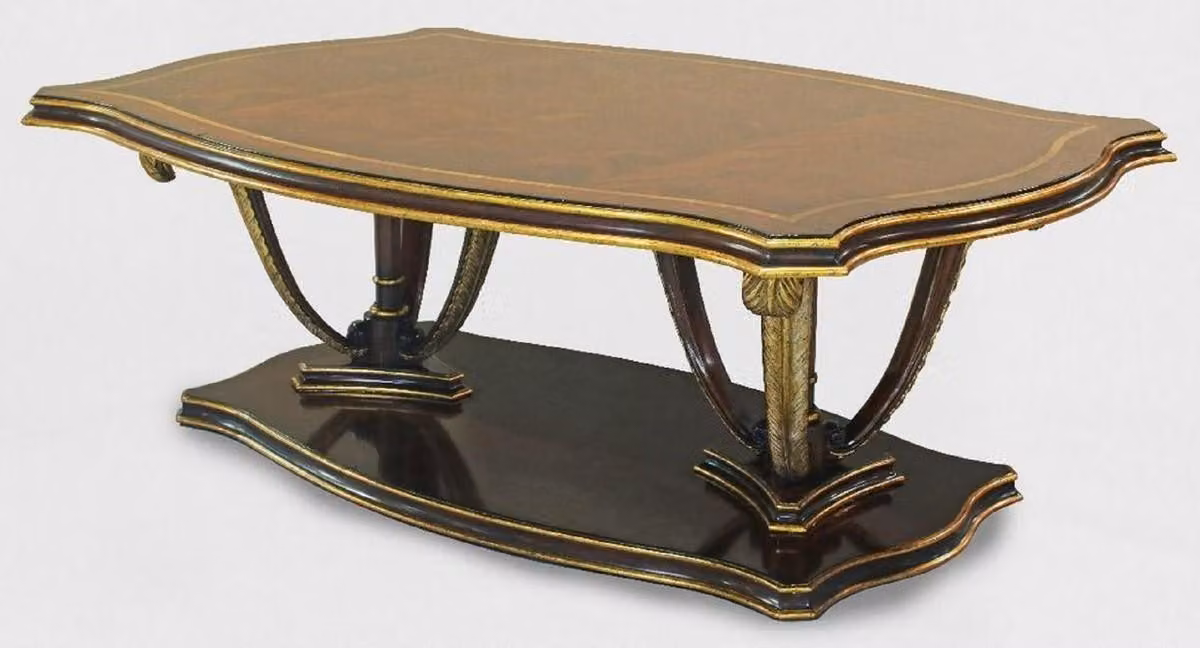 Casa Padrino tavolino barocco marrone/oro 130 x 90 x h. 44 cm - Tavolino da salotto in mogano con piume decorative intagliate a mano - Nobile mobile da salotto in stile barocco