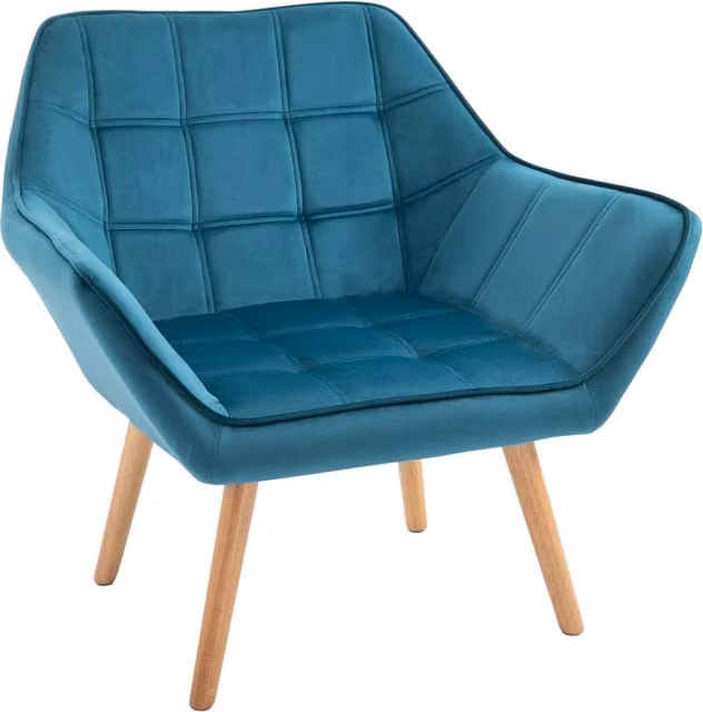 Poltroncina Design Scandinavo in Velluto Color Petrolio con Braccioli e Struttura in Legno, L: 67 cm, P: 61.5 cm, H: 71 cm