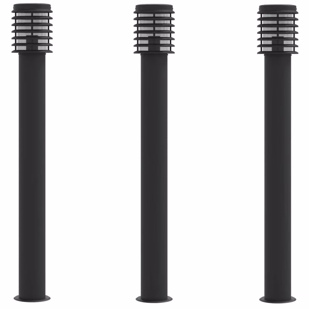 Lampade da Terra per Esterni 3 pz Nere 110 cm in Acciaio Inox