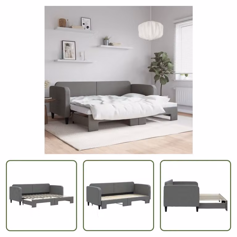 The Living Store letto da giorno allungabile grigio scuro 80x200 cm in tessuto