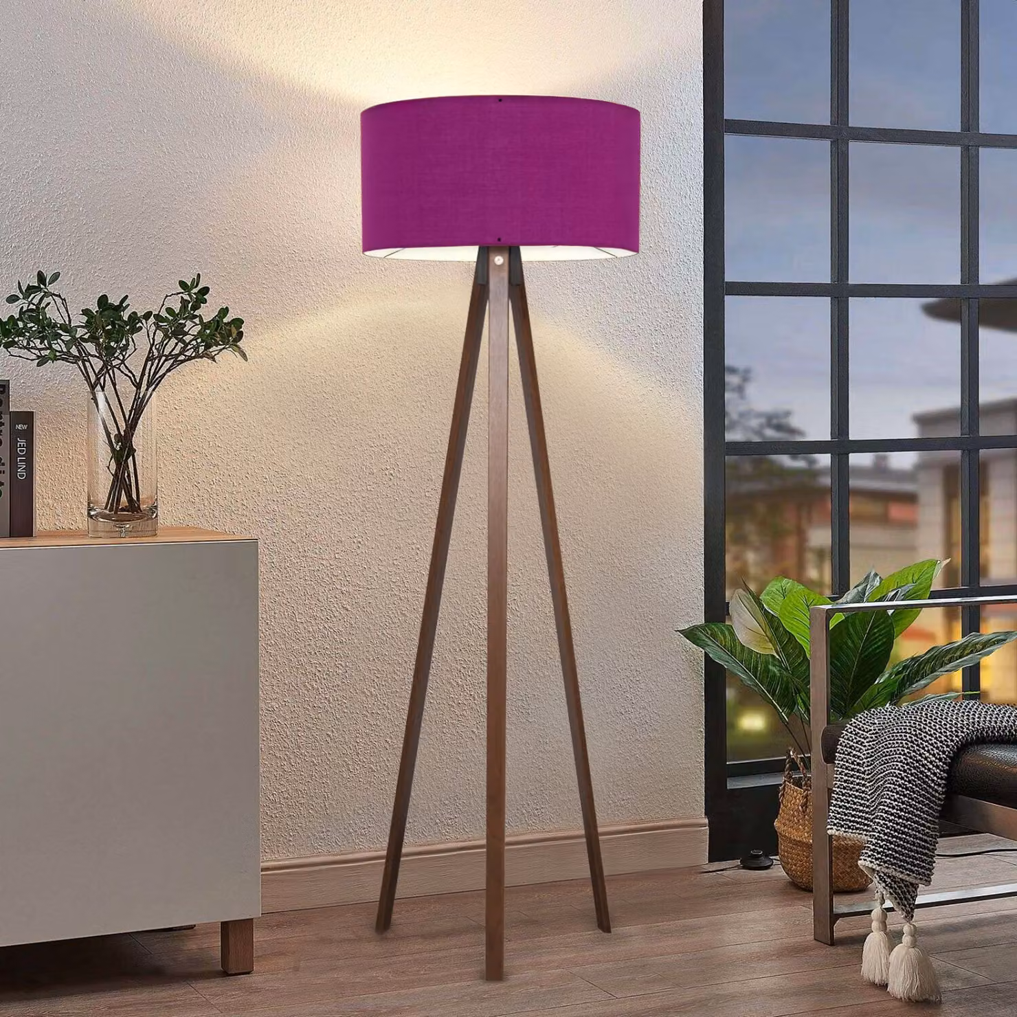 Opviq, AYD-2955, lampada da terra, viola, legno, 21 x 38 x 140 cm