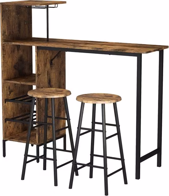 Set di tavoli da bar Vicco Fyrk con 2 sgabelli, colore Nero e Rovere, L: 121.5 cm, P: 40 cm – 1
