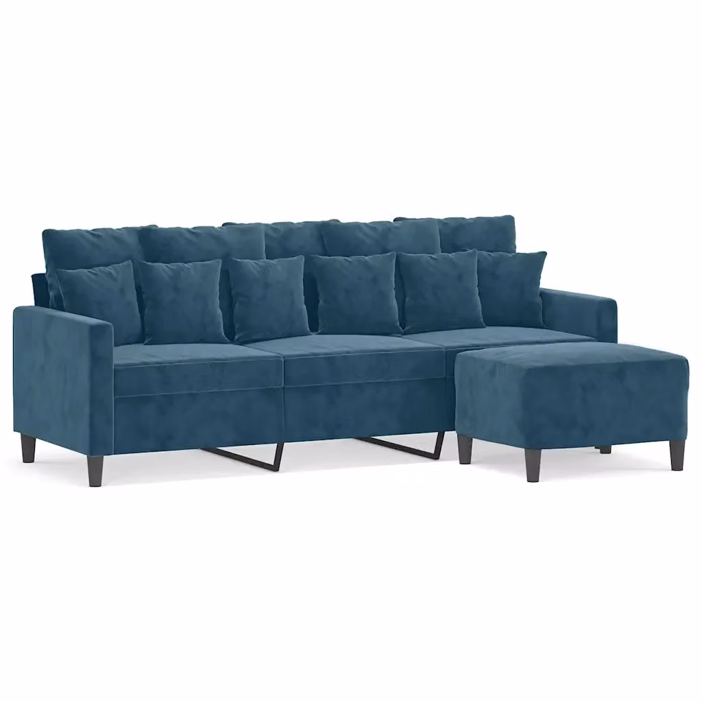 Divano a 3 posti moderno vidaXL in velluto blu con poggiapiedi coordinato L: 198 cm, P: 80 cm, H: 77 cm – 2