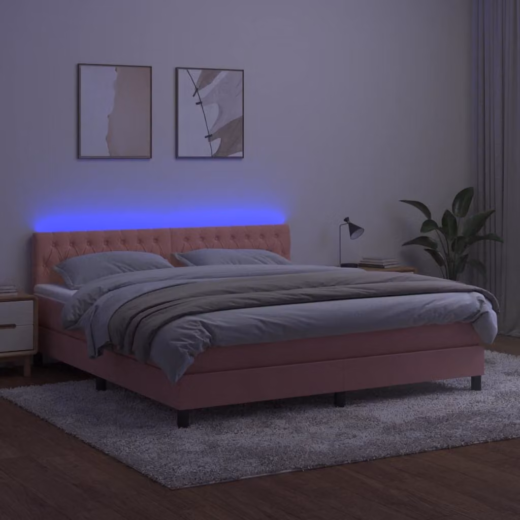 vidaXL Letto a molle con materasso e LED rosa 180x200 cm in velluto - Letto a molle - Letto a molle - Letto - Letti