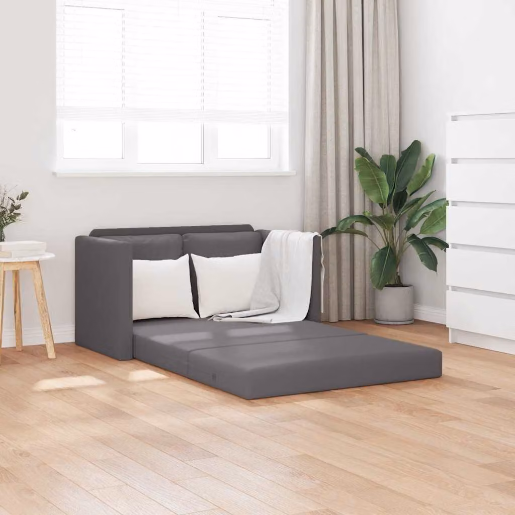 vidaXL Divano Letto da Terra 2 in 1 in Similpelle Grigio con Cuscini, L: 112 cm, P: 174 cm, H: 55 cm