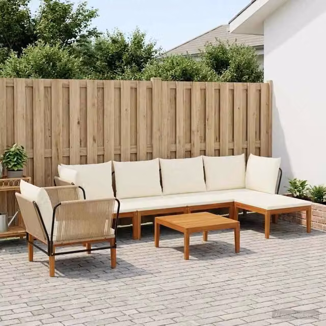 Set di 7 sedie da giardino vidaXL in legno di acacia e corda naturale beige e marrone – 1