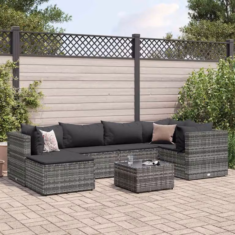 vidaXL Set Divani da Giardino 7 pz con Cuscini e Tavolino in Polyrattan Grigio Antracite