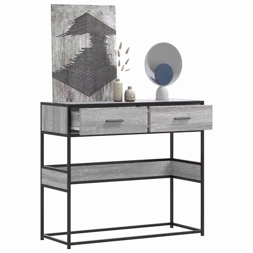 vidaXL Tavolo Consolle in Legno e Metallo Rovere Sonoma e Grigio L/P/H: 90 x 35 x 80 cm