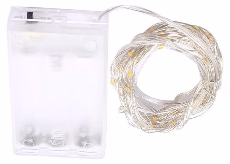 Catena luminosa a LED, 3 metri, luce bianca fredda, con vano batteria, per interni ed esterni