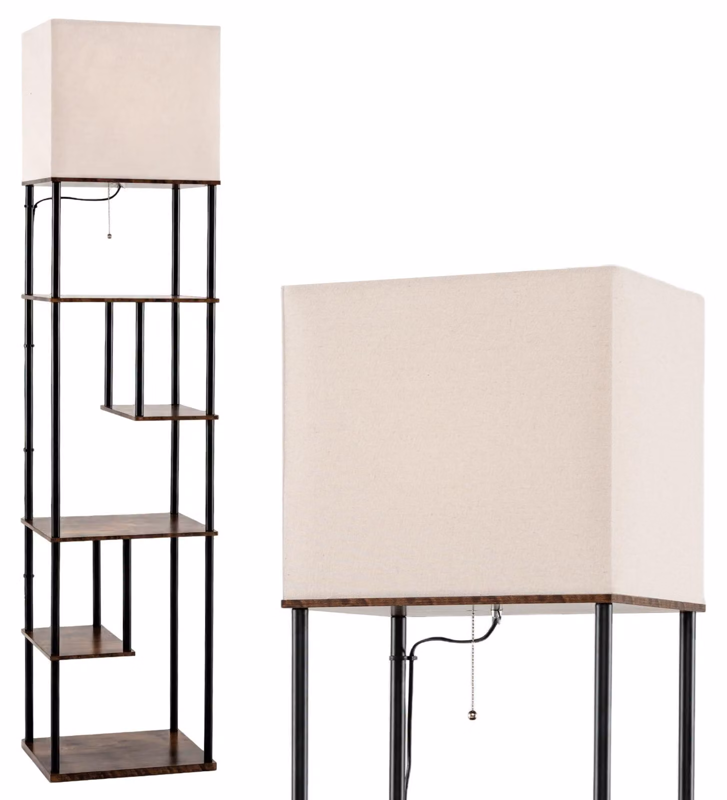 Lampada da terra COSTWAY con ripiano a 5 livelli, altezza 172 cm, design moderno, include paralumi e attacco E27, libreria con illuminazione a LED